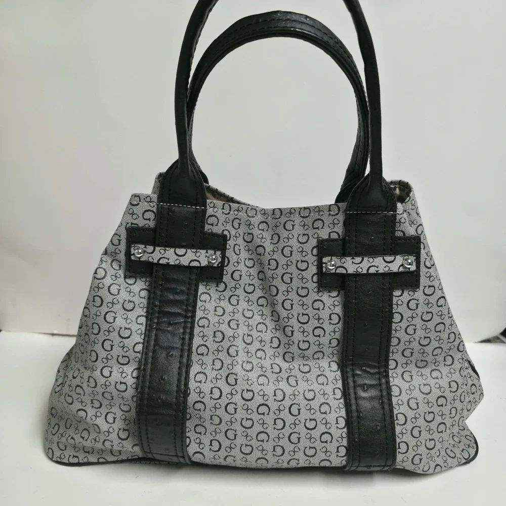 GUESS Bright Candy Shopper Tote Handbag Black Grey G Logo Signature Large Purse
